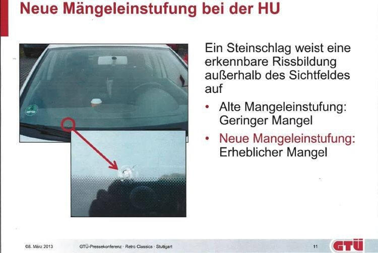 Beispiel für die neue, seit 1. Juli 2012 gültige einheitliche Einstufung der HU-Mängel –  „Einheitlicher Mängelbaum im Rahmen der 47. Änderungsverordnung der StVZO“. (Foto: GTÜ)