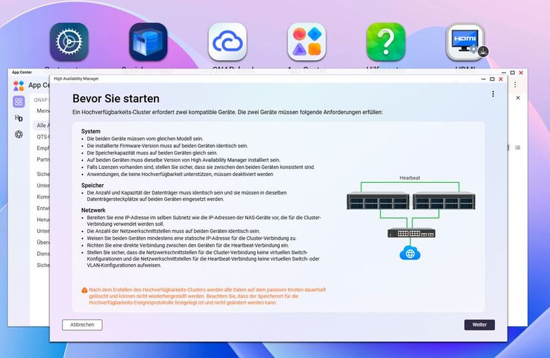 Der Assistent zur Erstellung eines Clusters führt durch alle Schritte und erklärt sie auch. (Bild: Joos – QNAP)
