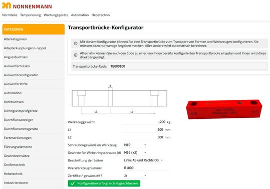 To enable quick, simple and safer configuration of transport beams with the required safety verification, Nonnenmann has developed its own configurator.(Source:  Nonnenmann)
