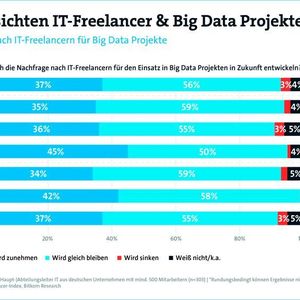 Eine Umfrage von Bitkom hat ergeben: 37 % der Befragten sind der Überzeugung, die Nachfrage nach IT-Freelancern für den Einsatz in Big Data-Projekten wird künftig steigen.