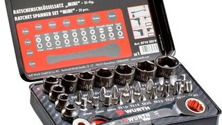 Das 31-teilige Ratschenset Mini punktet mit einem Einleger in Carbonoptik. (Würth)