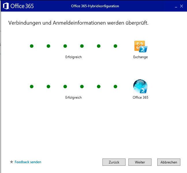 Abbildung 5: Die Anbindung an Exchange und Office 365 wird überprüft. (Bild: Joos)