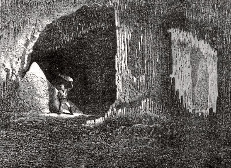 Historische Zeichnung der Fundstätte Galería de las Estatuas in Nordspanien (Bild: Illustration by Isidro Gil, 1868)