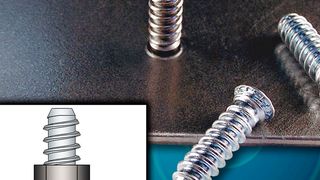 Kopfseitig bündige PEM-FHX-Einpressbolzen mit X-Press-Gewindeprofil erlauben schnelle Verbindung mit Aufsteck-Befestigern aus Kunststoff oder Kabelbindern. (Penn Engineering)