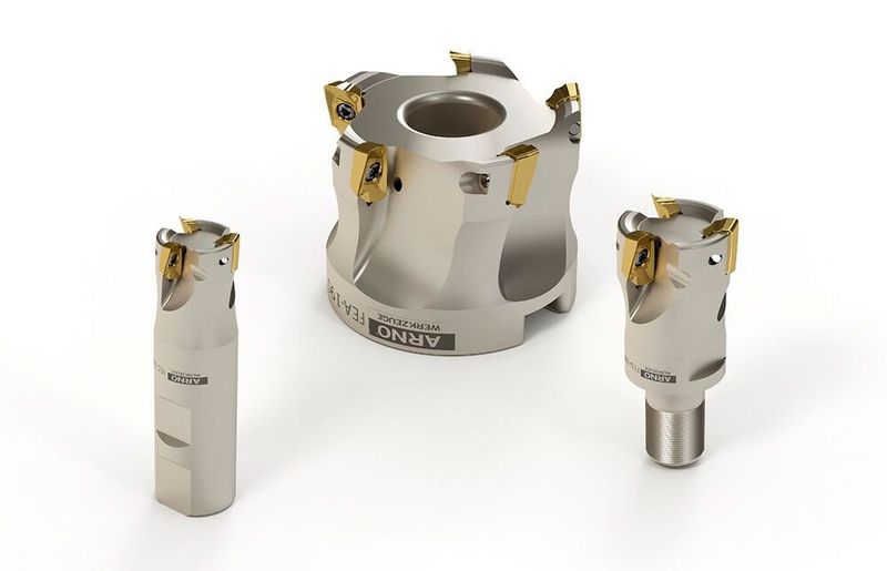 Wer keine Vollhartmetall-Fräser will, der kann das FE-Frässystem von Arno Werkzeuge für seine anstehenden Zerspanungsaufgaben nutzen. Hohe Vorschübe und ein ruhiger Lauf kennzeichneten auch dieses Produkt. (Bild: Arno)