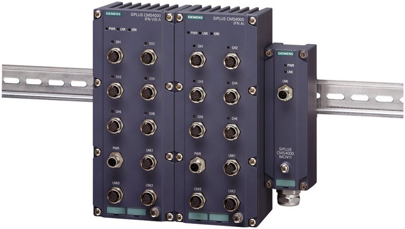 Mit den Geräten IFN VIB-ACC, IFN AI und MCN11 lassen sich die einzelnen Signale bündeln und an das CM-System übertragen. Das funktioniert bis zu einer Entfernung von 500 m. (Bild: Siemens)