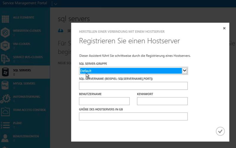 Um SQL-Server anzubinden, reicht es aus herkömmlich installierte SQL-Server über den Assistenten an die Cloudlösung anzubinden. Alle notwendigen Daten dazu können in der Weboberfläche konfiguriert werden. (Bild: Joos)