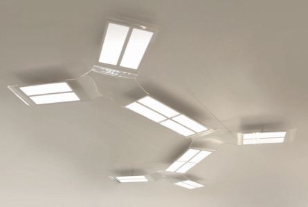 Deckenleuchte: Die OLEDs von  LG Chem bieten aktuell Lichtausbeuten  von bis zu 60 lm/W. Für 2015 sind  Werte bis zu 100 lm/W angekündigt. ( Neumüller)