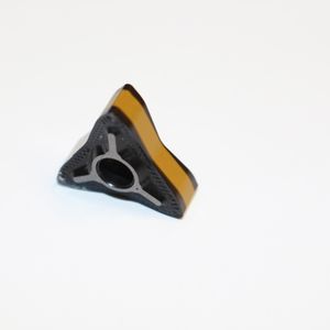 To ensure a stable fit, the six-edged inserts are equipped with v-shaped raised sections on both sides. At WST, the inserts are used in the tough TiCN/Al2O3 MT-CVD-coated cutting material grade IC8250 for high-feed turning.(Source:  Iscar)