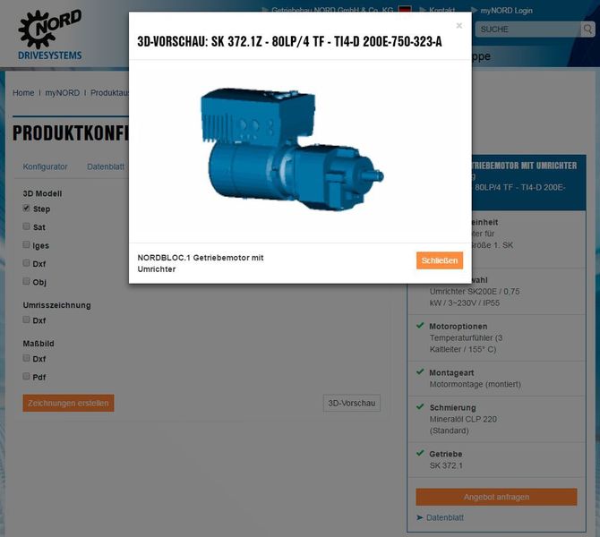 Nach der bedarfsgerechten Antriebskonfiguration liefert das my-Nord-Kundenportal 3D-Daten in allen gängigen Formaten und eine Online-Vorschau. (Nord)