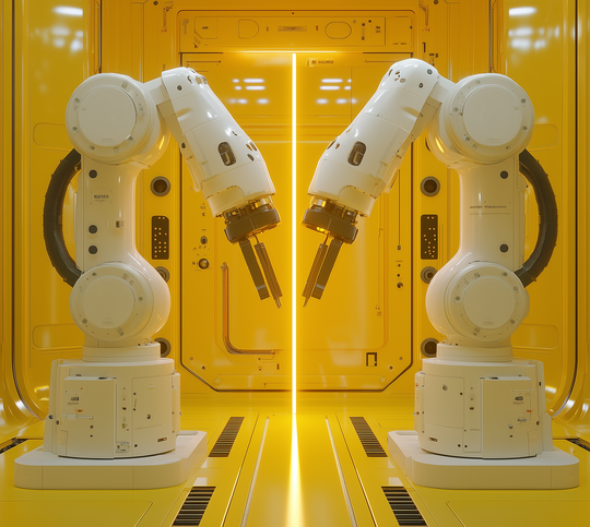 OT‑Systeme steuern Produktionsanlagen, Robotik und Fertigungsstraßen – wie die hier gezeigten Industrieroboter – und verbinden digitale Steuerungslogik mit physischen Prozessen. Ihre Manipulation oder Ausfälle können Produktion, Produktqualität und Lieferketten sofort und massiv beeinträchtigen.(Bild:  AMDT)