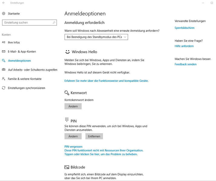 Windows 10 verfügt über verschiedene Anmeldemethoden. (Th. Joos)