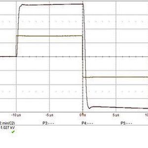 Bipolar 10 µs / ±1000 V pulse (Generator Signal / Transformer Output).(Bild:  Dr. Hubert GmbH)