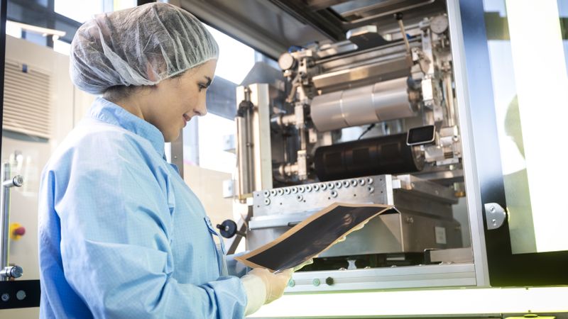 Das Fraunhofer ISE betreibt eine Pilotlinie für Druckverfahren für die Fertigung von Katalysatorschichten in Membran-Elektroden-Einheiten.(Bild:  Fraunhofer ISE)