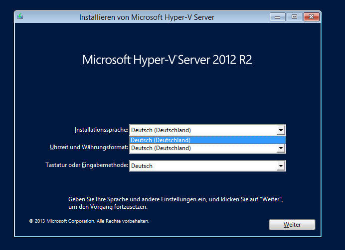 Abbildung 1: Die Installation von Hyper-V Server 2012 R2 erfolgt auf gleichem Weg, wie die Installation von Windows Server 2012 R2. (Microsoft)