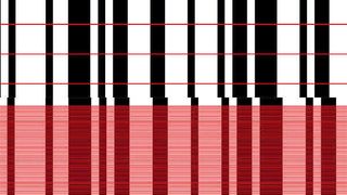 Ein Laserscanner scannt bei einer Fördergeschwindigkeit von 2 m/s mit einer Abtastrate von nur wenigen Scans pro 10 mm (oben). Bei gleicher Geschwindigkeit scannt eine Kamera mit einer Abtastrate von 150 Scans pro 10 mm (unten). (Archiv: Vogel Business Media)