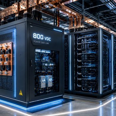 Die 800-VDC-Verteilung hat sich als praktikabler Weg etabliert, um Racks auch im Megawattbereich effizient mit Energie zu versorgen.  (Bild: © zmaj88 – stock.adobe.com / KI-generiert)