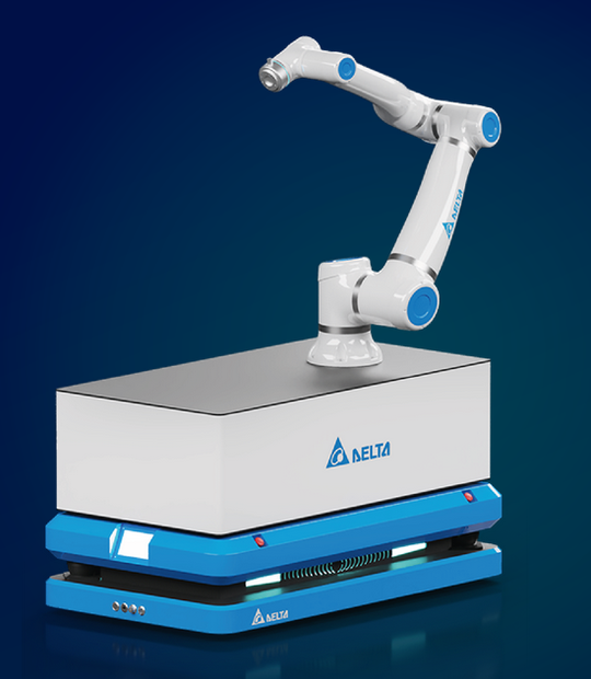 Die Kombination aus mobiler Plattform und Delta D-Bot Collaborative Robot vereint Mobilität und präzise robotische Manipulation.(Bild:  Delta Electronics)