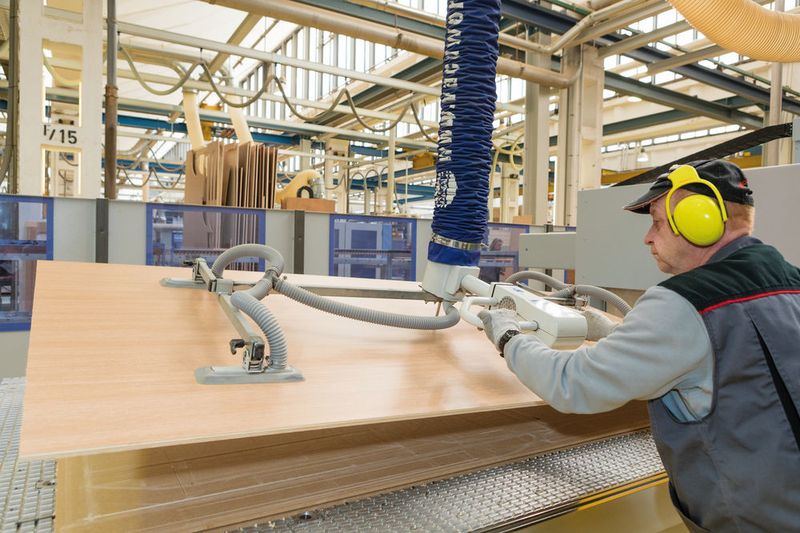 Zur Beladung der Nestingmaschinen nutzt Capron den Vakuum-Schlauchheber Jumbo Ergo. (J. Schmalz)