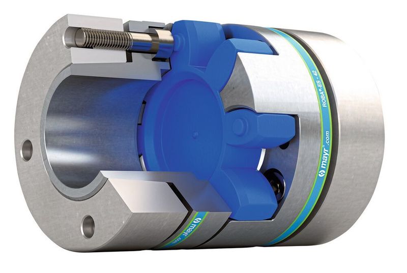 Die spielfreien, elastischen Roba-ES-Elastomerkupplungen von Mayr Antriebstechnik sind jetzt mit langer Zwischenhülse verfügbar. Sie gleichen radialen, axialen und winkligen Wellenversatz aus und schützen das Antriebssystem vor kritischen Schwingungen.  (Mayr Antriebstechnik)