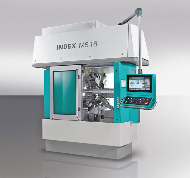 The MS16 Plus CNC multi-spindle device is customer-specifically configurable regarding the number of recessing/drilling and cross carriages. (Photo: Index)