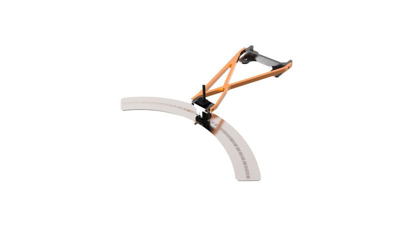 CAD-Bild des Positionsmesssystem Lineace von Renishaw, das auf den Ruderflächen der Flügel des Land-Rover-BAR-Katamarans platziert ist. Er ist außer gegen Seewasser auch gegen Vibrationen unempfindlich gemacht worden, wie Renishaw erklärt. (Renishaw)