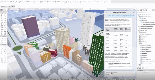 Ein lernender, sich weiterentwickelnder AI Assistant in Archicad 30 ermöglicht, eine personalisierte und vernetzte Wissensdatenbank aus eigenen Dokumenten aufzubauen.(Bild:  Graphisoft, 2026)