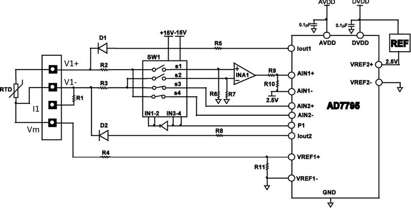 Bild 14: Vereinfachte RTD-Eingangsbeschaltung CH2 (Bild: Analog Devices)