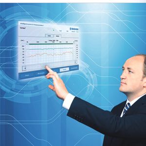 Alles im Blick: Ein 9-Zoll-TFT-Farbdisplay mit Touch-Funktion informiert über den aktuellen Betriebszustand der Druckluftstation.