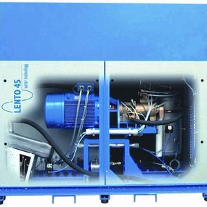 Bild 1: Innenleben eines Lento-45-Kompressors. Dieses Modell arbeitet mit einem Betriebsdruck von 5 bis 10 bar und ist für Volumenströme von 1,98 bis 6,86 m3/min ausgelegt. Insgesamt deckt die Reihe Volumenströme von 0,68 bis 8,10 m3/min ab.