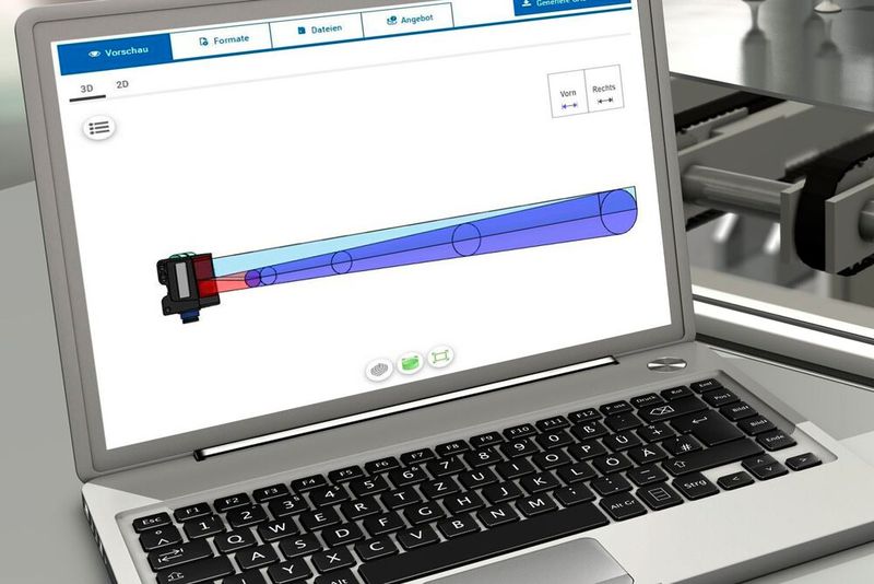 Bei optischen Baumer Sensoren ist der Strahlverlauf in die 3D-CAD-Daten integriert. Das erleichtert den Weg vom Design-In bis zur Montage, denn der Sensor lässt sich ohne Feinjustage exakt so einbauen wie konstruiert.  (Bild: Baumer)