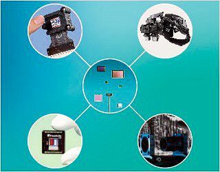 Eine universelle Plattform aus hochintegrierten OLED-Schichten auf einem monolithischen CMOS-Backplane. Damit lassen sich Bildsensoren, Mikrodisplays und Sensoren bauen.(Bild:  Fraunhofer FEP, Fotograf: Finn Hoyer)