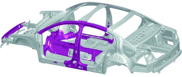 Einsatz warmumgeformter Stähle in der Karosseriestruktur des VW Passat. (Volkswagen AG)