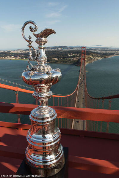 Darum geht es: Der America´s Cup auf der Golden Gate Bridge ( ACEA)