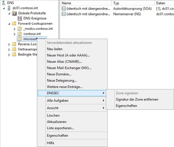 Mit Windows Server 2012 R2  erweitert Microsoft die Möglichkeit der DNS-Verwaltung und verbessert die Sicherheit der DNS-Einträge. In Windows Server 2012 R2 lassen sich Zonen auch online digital signieren. Es ist nicht notwendig, diese vorher offline zu setzen. DNSSEC lässt sich in der neuen Version komplett in Active Directory integrieren. (Bild: Thomas Joos)