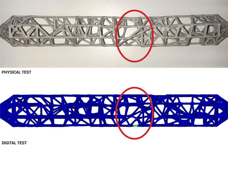 Pysikalischer (oben) und digitaler Test (unten). (Bild: Airbus/Autodesk)