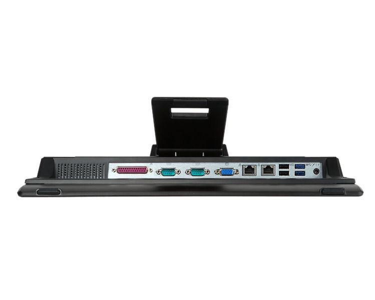 Zu den Schnittstellen zählen neben zwei LAN-Ports noch zwei COM-Schnittstellen für Geräte wie Barcode-Scanner, Geldkarten-Terminals oder Bon-Drucker. Sogar ein Parallelport für alte Nadeldrucker ist vorhanden. (MSI)