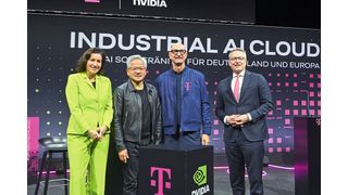 From left: Dorothee Bär (Federal Minister for Research, Technology, and Space), Jensen Huang (CEO Nvidia), Tim Höttges (CEO Deutsche Telekom), Dr. Karsten Wildberger (Federal Minister for Digital Affairs and State Modernization). (Image:Deutsche Telekom AG / Marc Steffen Unger)