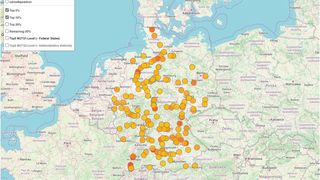 Das sind die im Rahmen des Hola-Projektes favorisierten Ladestandorte für E-Lkw in Deutschland, weil sie besonders günstig liegen, sagen Forscher. (Bild: Hola-Projekt / Open Street Maps)