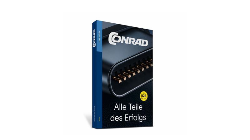 Navigationstool für nicht-digitale Settings: Der neue Conrad Katalog fungiert als Snapshot der Conrad Sourcing Platform und ermöglicht Zugang zu Echtzeitdaten.(Bild:  Conrad Electronic)
