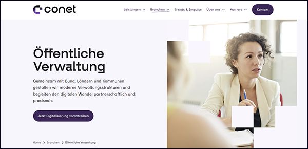 Die fortschreitende Digitalisierung durchdringt alle Bereiche unseres heutigen Lebens in Wirtschaft, Verwaltung und Gesellschaft. Sie vernetzt, flexibilisiert und beschleunigt, eröffnet neue Chancen und Möglichkeiten, aber bringt zugleich auch immer neue Herausforderungen mit sich. Digitale Technologie spielt dabei eine wesentliche Rolle – im Mittelpunkt aber stehen sich stetig verändernde Nutzungs-, Denk- und Arbeitsweisen, Prozesse und Strukturen. Gemeinsam mit unseren Kunden arbeiten wir an der digitalen Transformation von Verwaltung und Gesellschaft. (Bild: Conet)