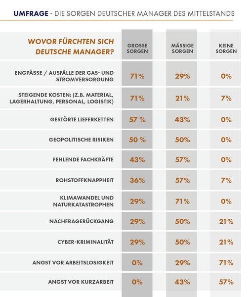 Ranking der größten Sorgen deutscher Manager des Mittelstands (Bild: Kloepfel Consulting, 2022)