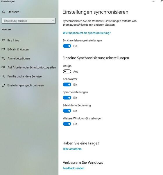 Synchronisierungseinstellungen in Windows. (Joos)