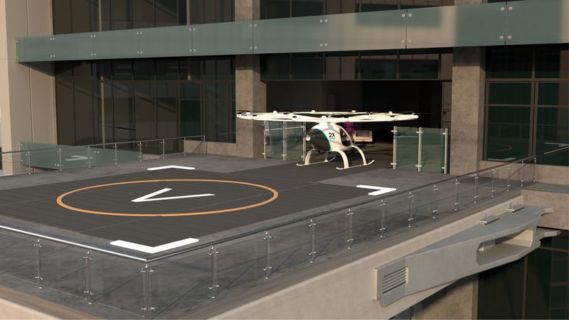 Die neuartige Infrastruktur soll eine zusätzliche Mobilität für bis zu 10.000 Passagieren pro Tag bieten.  (Volocopter)