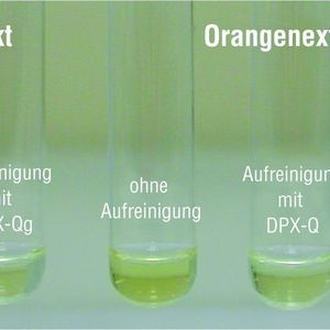 Abb. 2: Spinat- und Orangenextrakt ohne und mit DPX-Aufreinigung. 
