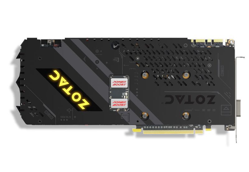 Auf der Rückseite der Karte sind die beiden Powerboost-Bauteile zu sehen. (Zotac)