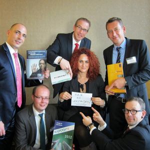 Viren kommen B. Agaj, ITB nicht mehr ins Haus v.l. H. Scherff, Wick Hill, S. Krämer, Kaspersky, J. von der Heydt, Fortinet, S. von der Marwitz, Symantec, S. Nuszkowski, Wick Hill (Archiv: Vogel Business Media)