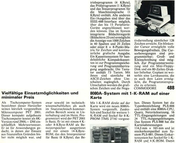 Die ELEKTRONIKPRAXIS befasste sich in Ausgabe 04 1978 mit dem damals frisch in Deutschland erschienenen Commodore PET 2001. (Bild: VBM)
