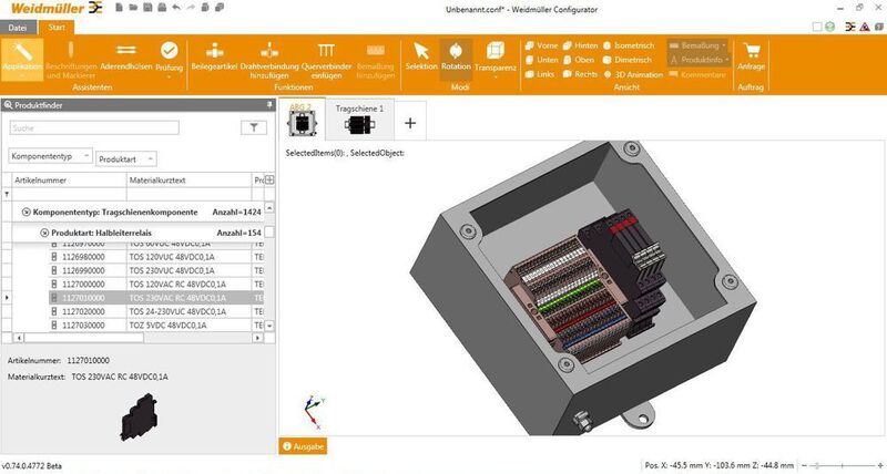 Der Weidmüller Configurator bietet volle Engineering-Unterstützung. Für den Schaltschrankbau stehen 3D-Modelle zur Verfügung.  (Weidmüller )