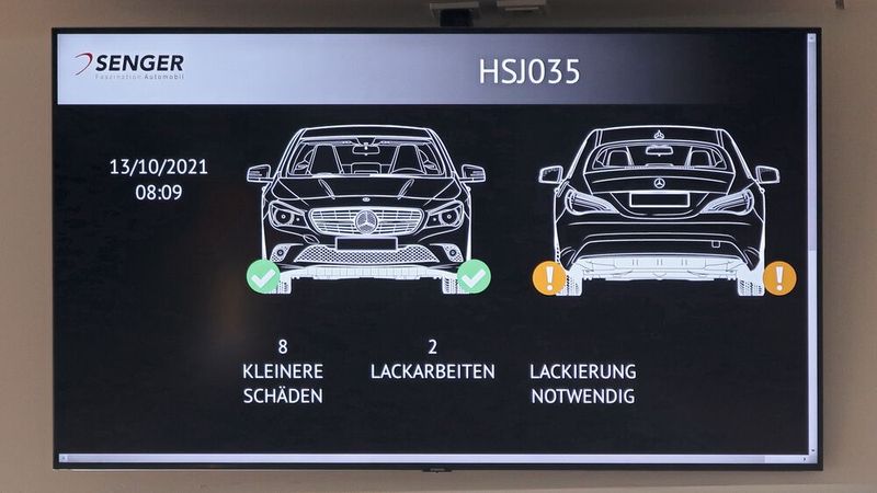Oberfläche ok, oder nicht? Räder ok, oder nicht? Diese Fragen beantwortet der Karosseriescanner bei Mercedes-Benz-Partner Senger in Oberursel im Vorbei-, pardon, Durchfahren.(Bild:  Diehl – VCG)